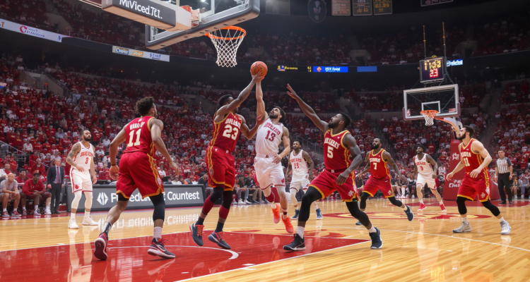 Joueurs de la NBA célébrant un transfert lors d'un match