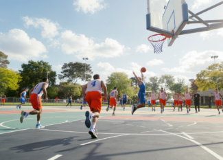 Joueurs de basketball expliquant les règles du jeu sur un terrain