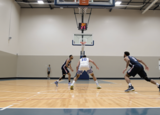 Joueurs de basketball en action sur un terrain moderne
