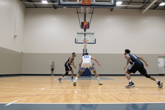Joueurs de basketball en action sur un terrain moderne