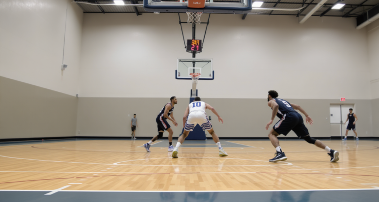 Joueurs de basketball en action sur un terrain moderne