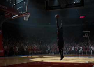 Stephen Curry célébrant un tir à trois points lors d'un match NBA